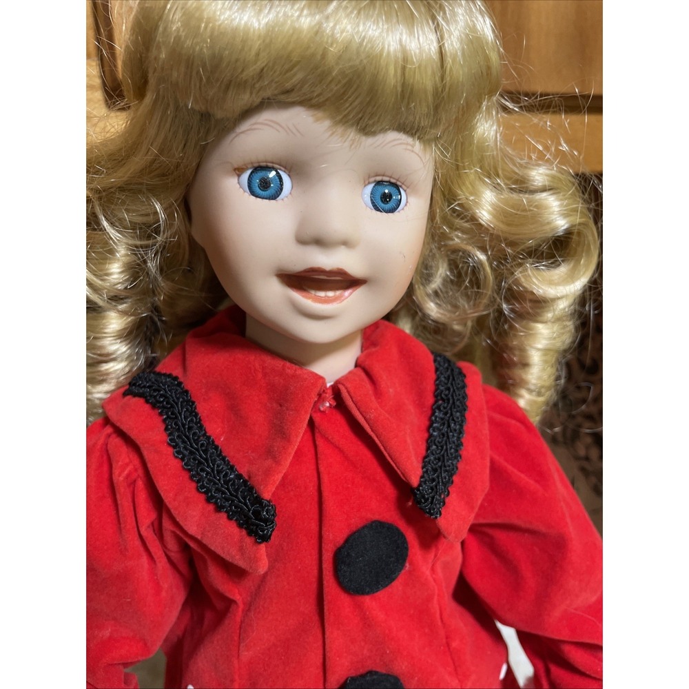 Carol Anne Christmas Porcelain Snowflake Coat Black Boots 18" Doll On Stand‎